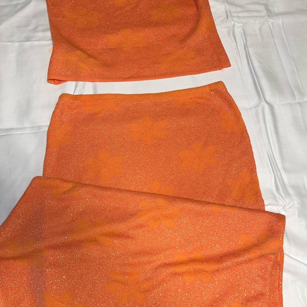 SHEIN Orange Midi Pencil Skirt Set Casual